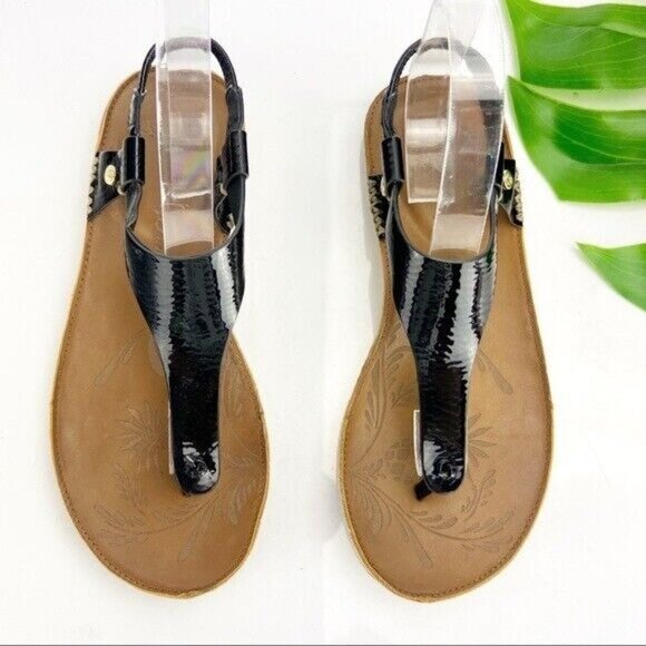 Tommy Bahama Women's Tanna Sandal Size 6 Thong Flat Black Patent Slingback Shoe - Picture 2 of 10